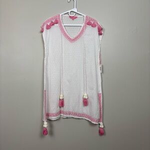 Simply Southern Cover Up Dress Pink White Medium Swiss Dot Coastal Resort Wear
